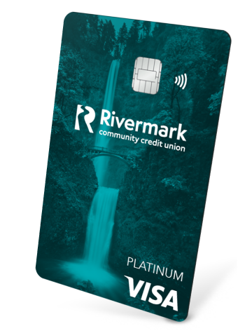 The teal Rivermark Platinum credit card.