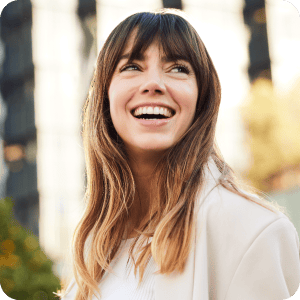 Happy woman smiling.