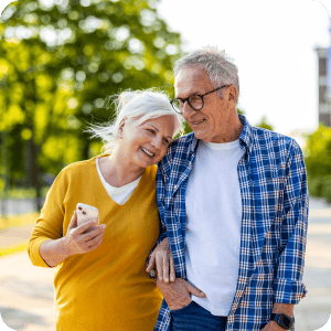 Mature couple walking together.