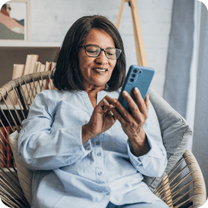 Woman looking at her cell phone.