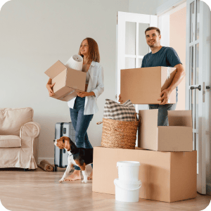 Young couple moving into a new home.