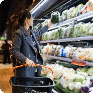 Woman shopping in a grocery store.