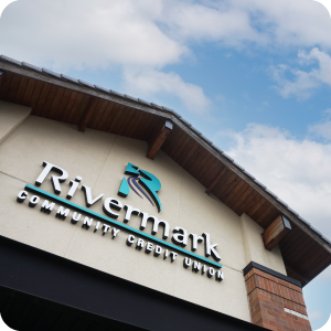 The exterior of the Rivermark branch showing the logo signage.