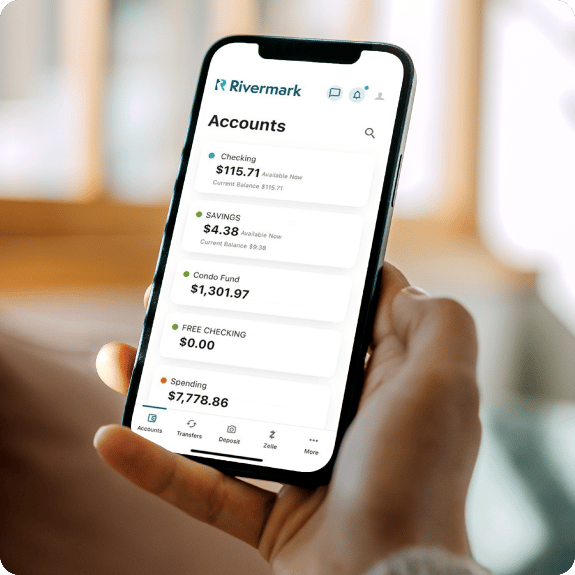 Rivermarks new digital banking on a cell phone.