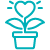 Teal icon of a heart growing like a plant.