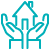 Teal icon of hands holding a home.