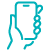 Teal icon of a hand holding a cell phone.