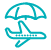 Teal icon of airplane with umbrella.