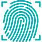 Teal icon of a finger print.