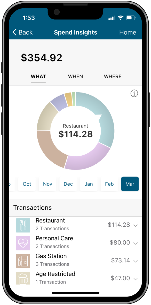 Spending insights feature within the Rivermark mobile app.